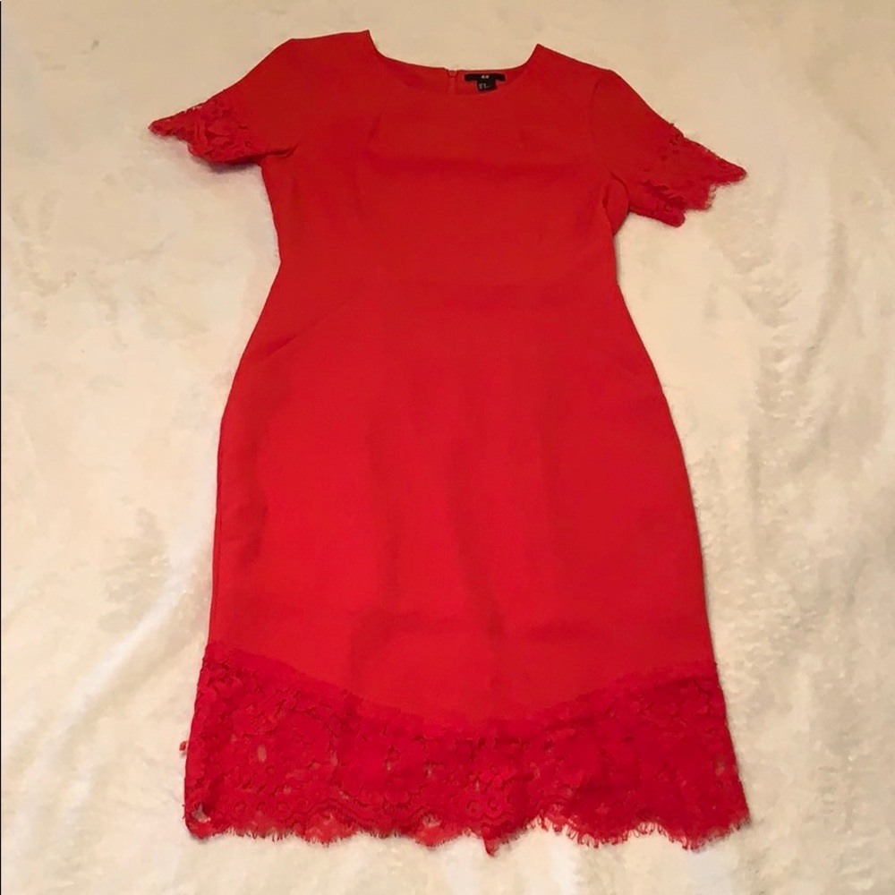 Red Lace Accent Dress